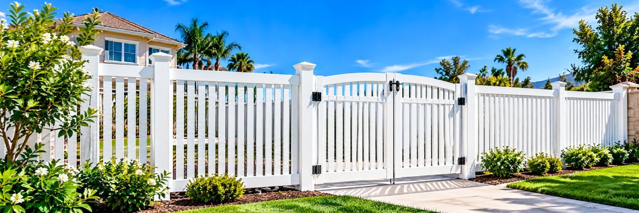 White vinyl double gate with arched top