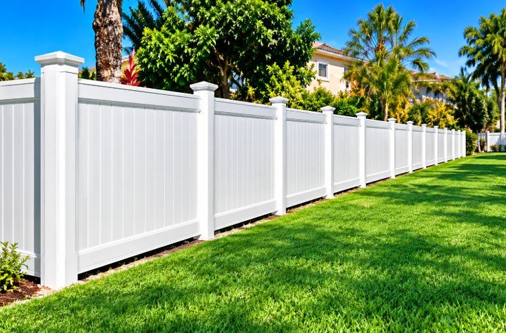 White vinyl fence marking a residential property line